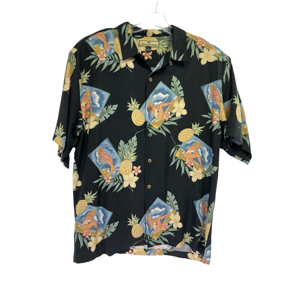 Tommy Bahama Mens Sz Large Silk Multicolored Floral S/S Hawaiian Shirt (H42) EUC